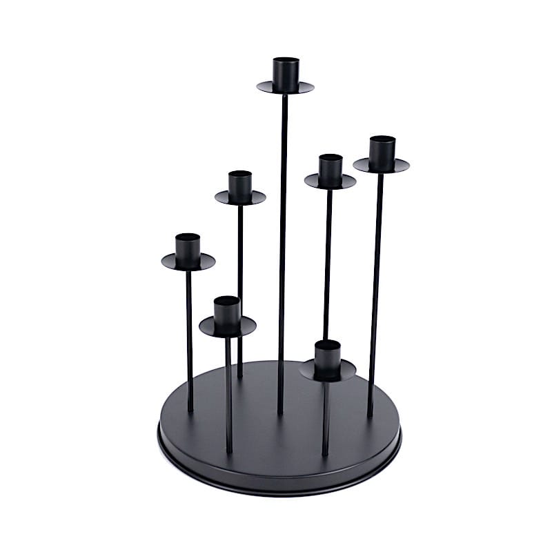 15" Metal 7 arm Round Metal Table Taper Candle Holder with Cluster Design