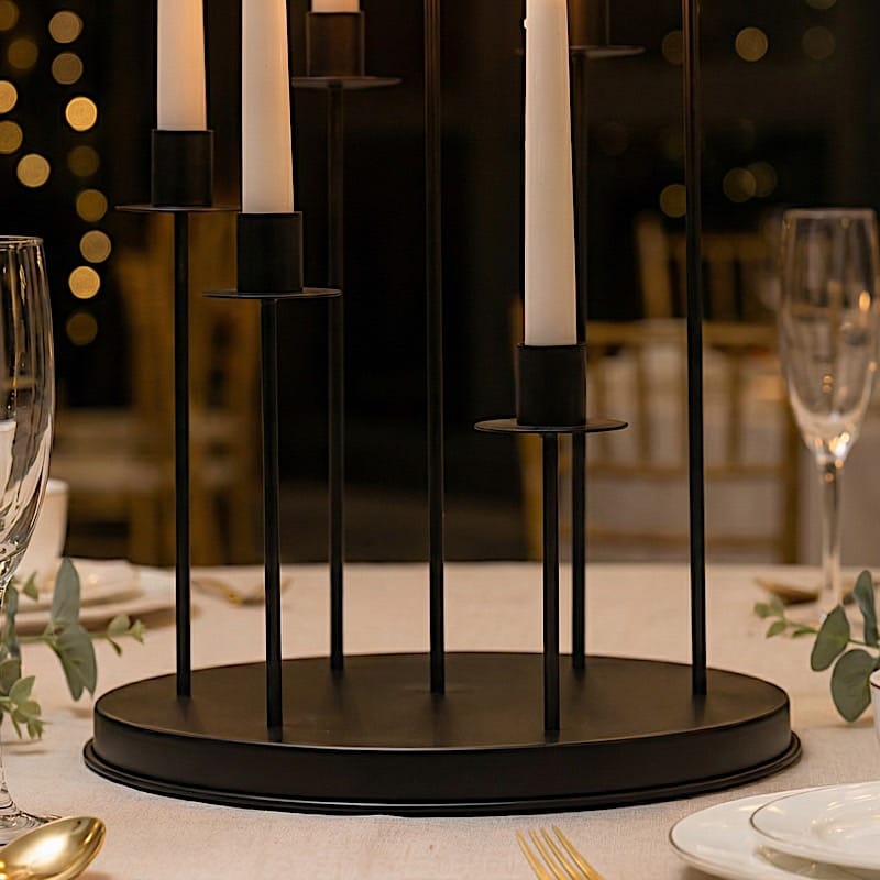 15" Metal 7 arm Round Metal Table Taper Candle Holder with Cluster Design