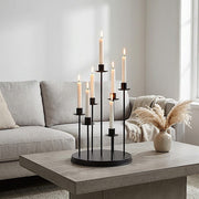 15" Metal 7 arm Round Metal Table Taper Candle Holder with Cluster Design