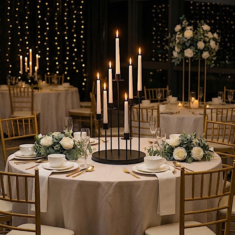 15" Metal 7 arm Round Metal Table Taper Candle Holder with Cluster Design