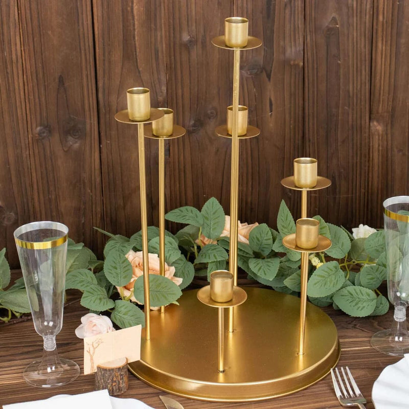 15" Metal 7 arm Round Metal Table Taper Candle Holder with Cluster Design