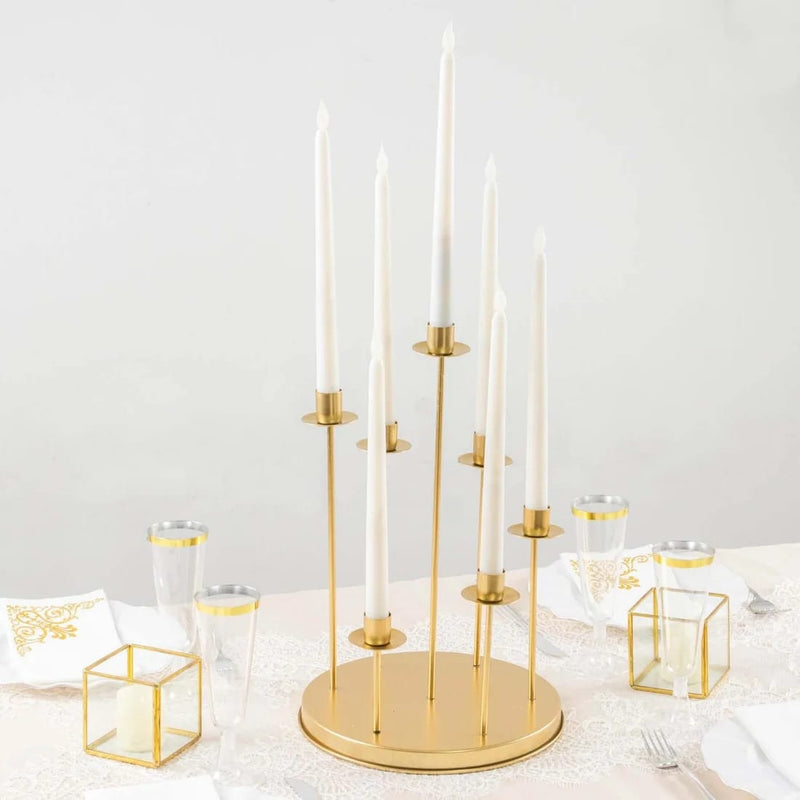 15" Metal 7 arm Round Metal Table Taper Candle Holder with Cluster Design