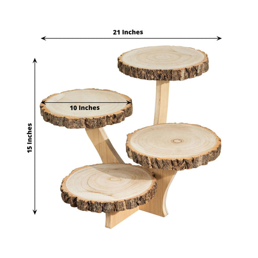 15" Round 4-Tier Farmhouse Style Wood Slice Cupcake Stand Holder - Natural CAKE_WOD016_10_NAT