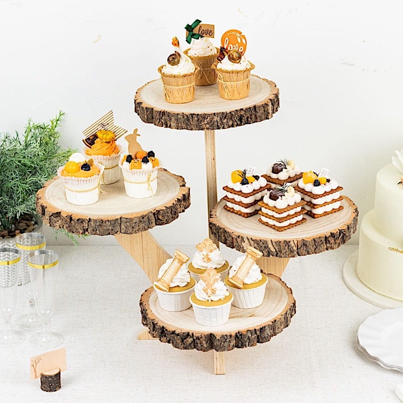 15" Round 4-Tier Farmhouse Style Wood Slice Cupcake Stand Holder - Natural CAKE_WOD016_10_NAT