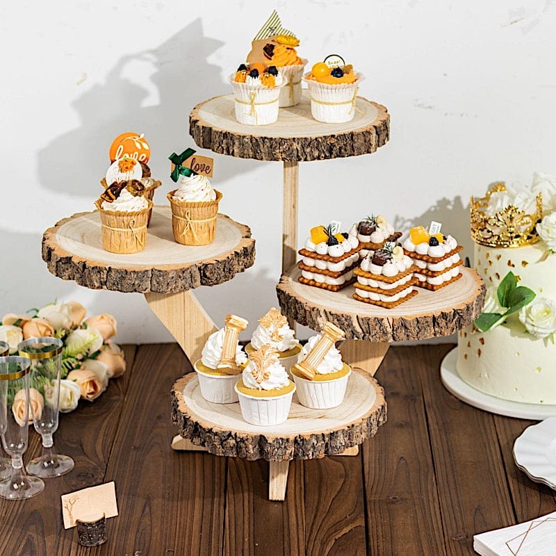 15" Round 4-Tier Farmhouse Style Wood Slice Cupcake Stand Holder - Natural CAKE_WOD016_10_NAT