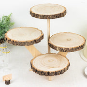 15" Round 4-Tier Farmhouse Style Wood Slice Cupcake Stand Holder - Natural CAKE_WOD016_10_NAT