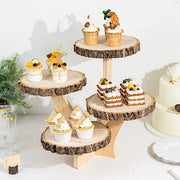 15" Round 4-Tier Farmhouse Style Wood Slice Cupcake Stand Holder - Natural CAKE_WOD016_10_NAT