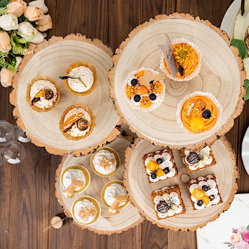 15" Round 4-Tier Farmhouse Style Wood Slice Cupcake Stand Holder - Natural CAKE_WOD016_10_NAT