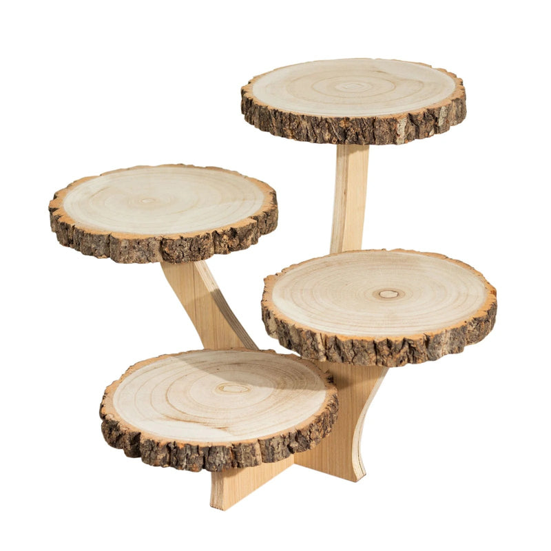 15" Round 4-Tier Farmhouse Style Wood Slice Cupcake Stand Holder - Natural CAKE_WOD016_10_NAT
