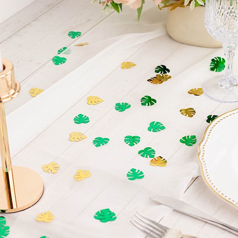 15g Metallic Tropical Leaves Confetti Party Decorations - Green and Gold CONF_LEAF_SET_GNGD
