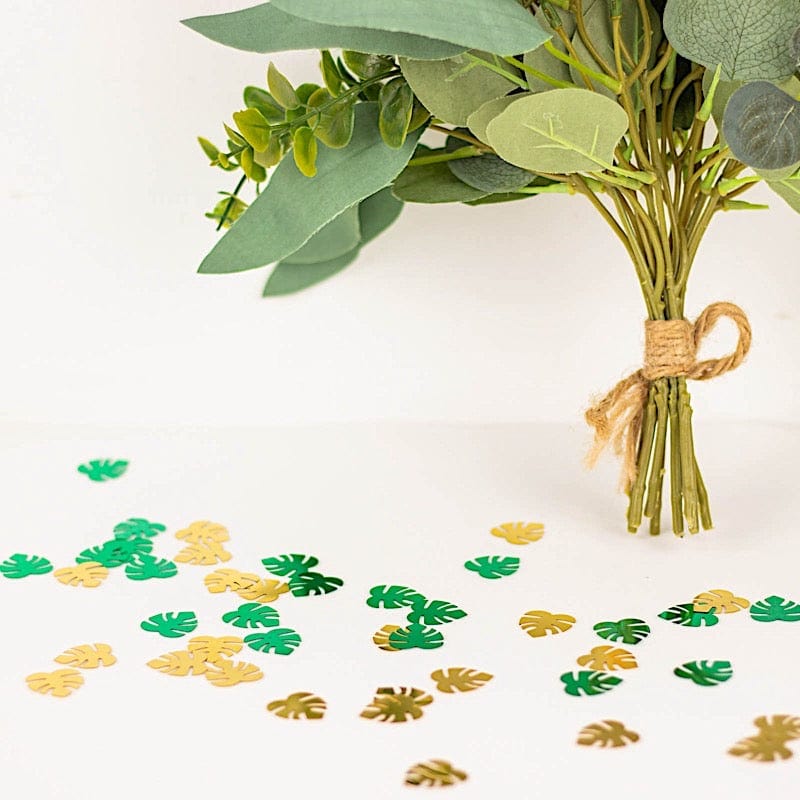 15g Metallic Tropical Leaves Confetti Party Decorations - Green and Gold CONF_LEAF_SET_GNGD