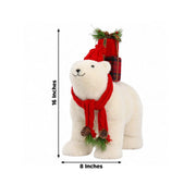 16" Plush Teddy Bear Christmas Figurine with Red Knit Hat & Scarf - White DECO_XMAS_BEAR05_17_WHT
