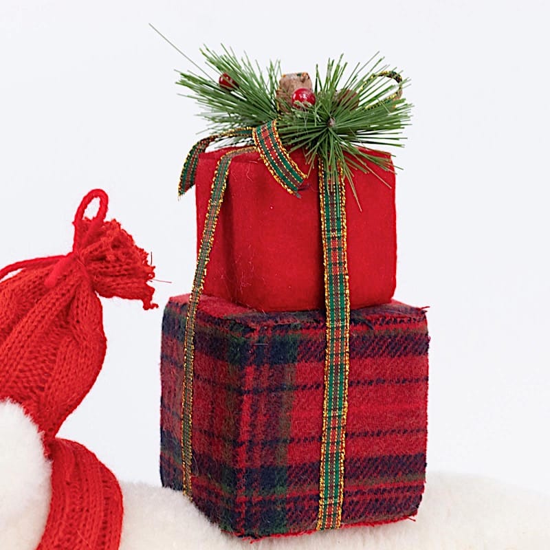 16" Plush Teddy Bear Christmas Figurine with Red Knit Hat & Scarf - White DECO_XMAS_BEAR05_17_WHT