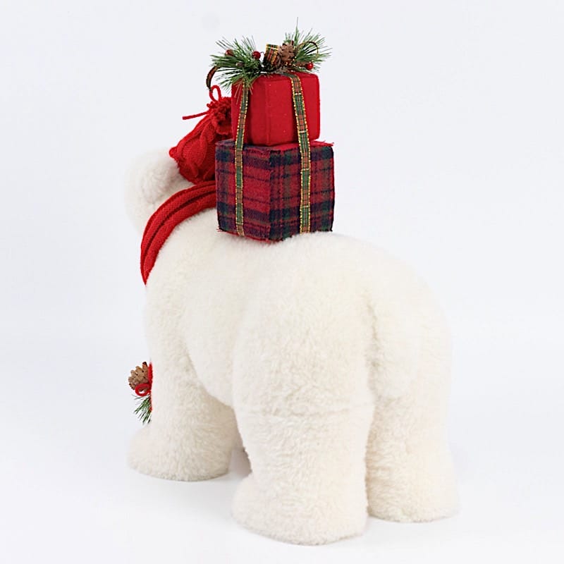 16" Plush Teddy Bear Christmas Figurine with Red Knit Hat & Scarf - White DECO_XMAS_BEAR05_17_WHT