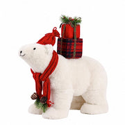 16" Plush Teddy Bear Christmas Figurine with Red Knit Hat & Scarf - White DECO_XMAS_BEAR05_17_WHT
