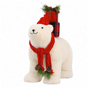 16" Plush Teddy Bear Christmas Figurine with Red Knit Hat & Scarf - White DECO_XMAS_BEAR05_17_WHT