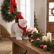 16" Plush Teddy Bear Christmas Figurine with Red Knit Hat & Scarf - White DECO_XMAS_BEAR05_17_WHT