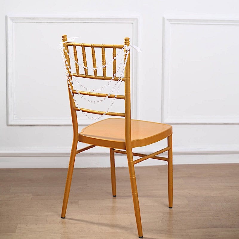 16" Pre-Tied Faux Pearl String Beaded Chiavari Chair Back Garland Sash