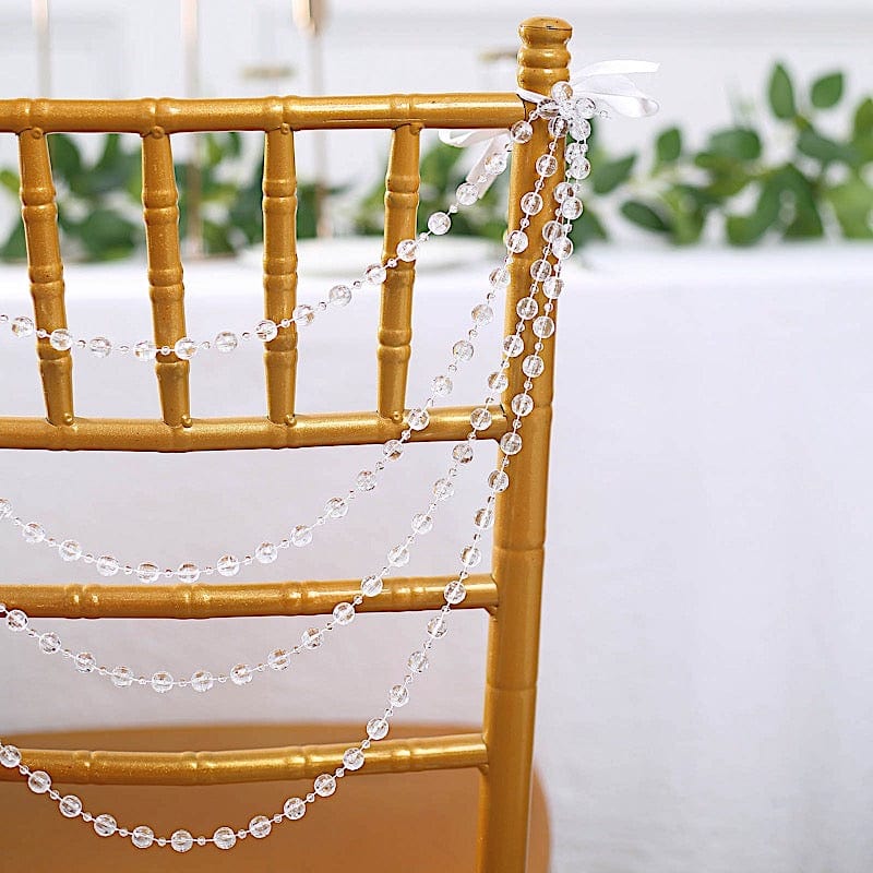16" Pre-Tied Faux Pearl String Beaded Chiavari Chair Back Garland Sash