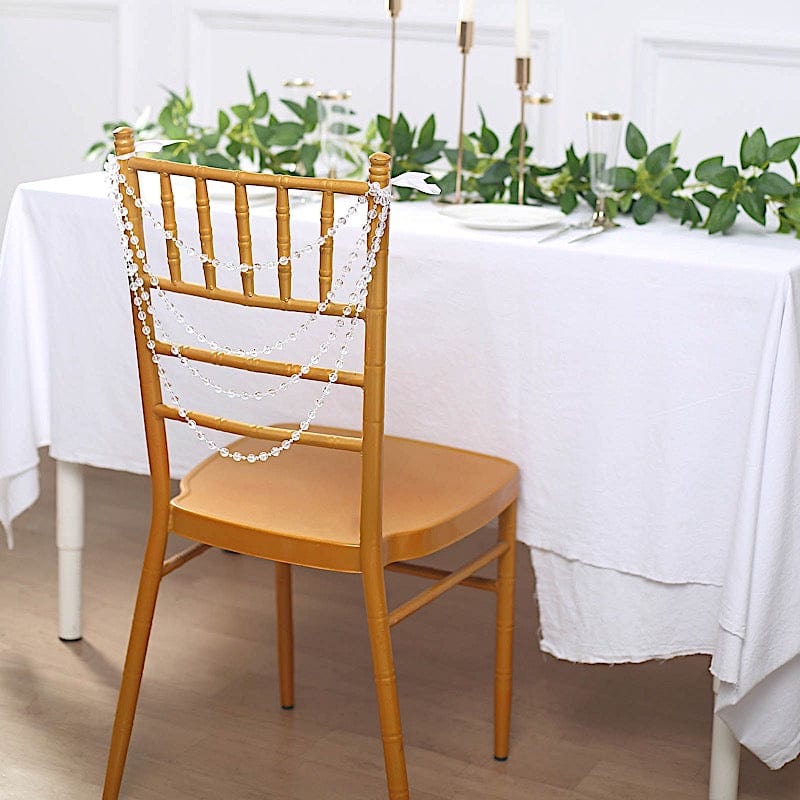 16" Pre-Tied Faux Pearl String Beaded Chiavari Chair Back Garland Sash