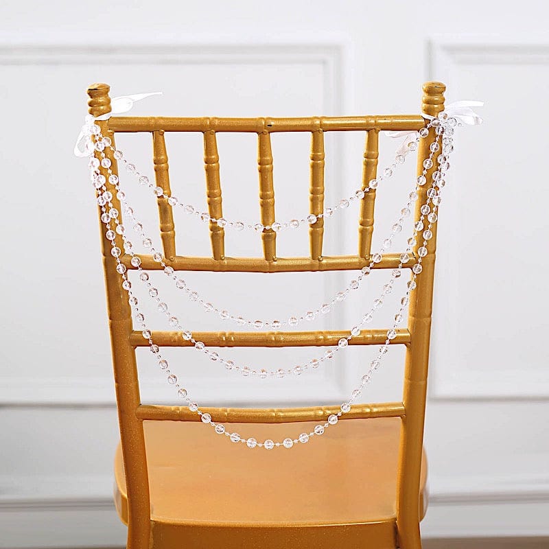 16" Pre-Tied Faux Pearl String Beaded Chiavari Chair Back Garland Sash