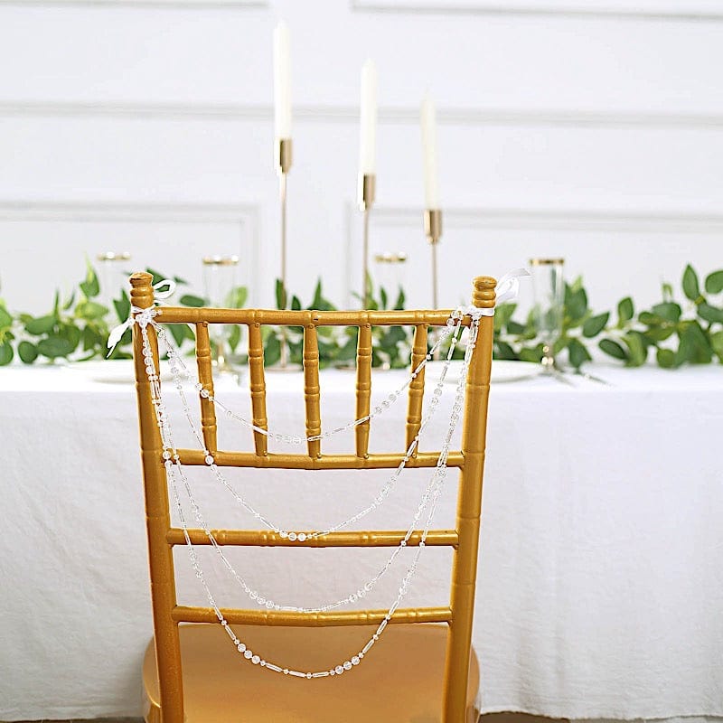 16" Pre-Tied Faux Pearl String Beaded Chiavari Chair Back Garland Sash