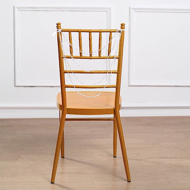 16" Pre-Tied Faux Pearl String Beaded Chiavari Chair Back Garland Sash