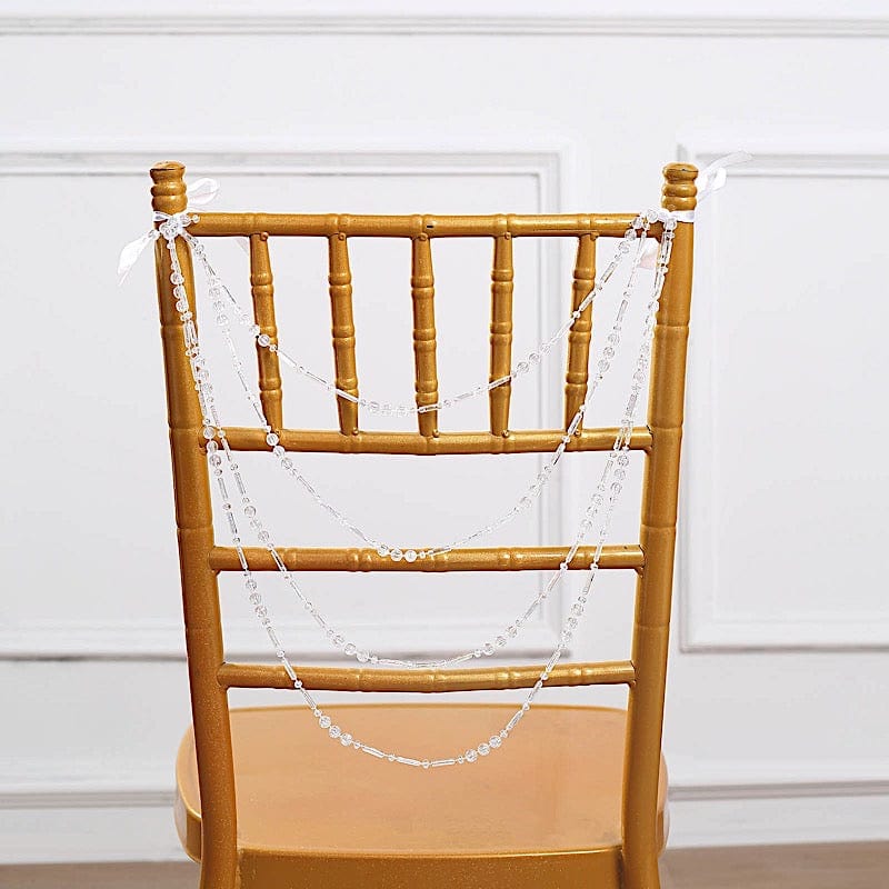 16" Pre-Tied Faux Pearl String Beaded Chiavari Chair Back Garland Sash