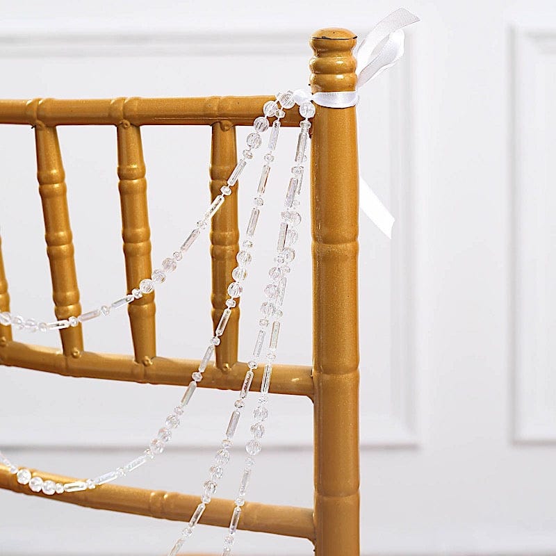 16" Pre-Tied Faux Pearl String Beaded Chiavari Chair Back Garland Sash