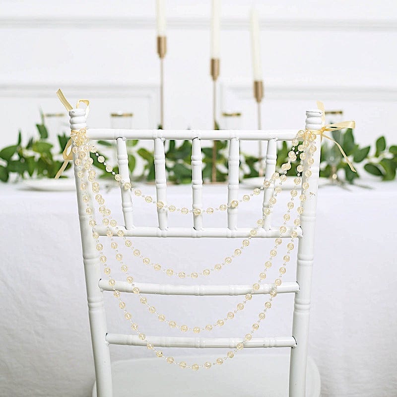 16" Pre-Tied Faux Pearl String Beaded Chiavari Chair Back Garland Sash