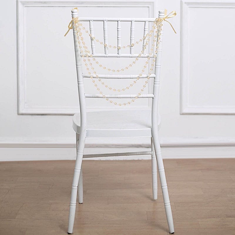 16" Pre-Tied Faux Pearl String Beaded Chiavari Chair Back Garland Sash