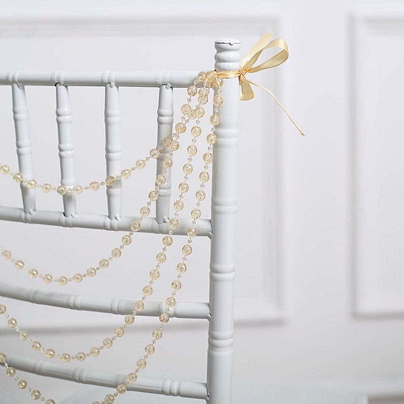 16" Pre-Tied Faux Pearl String Beaded Chiavari Chair Back Garland Sash