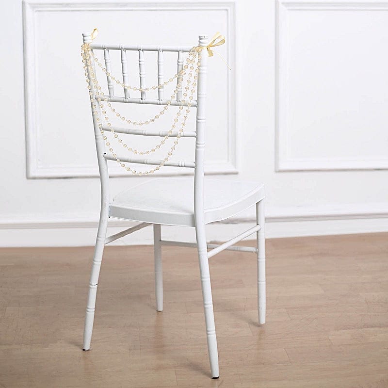 16" Pre-Tied Faux Pearl String Beaded Chiavari Chair Back Garland Sash