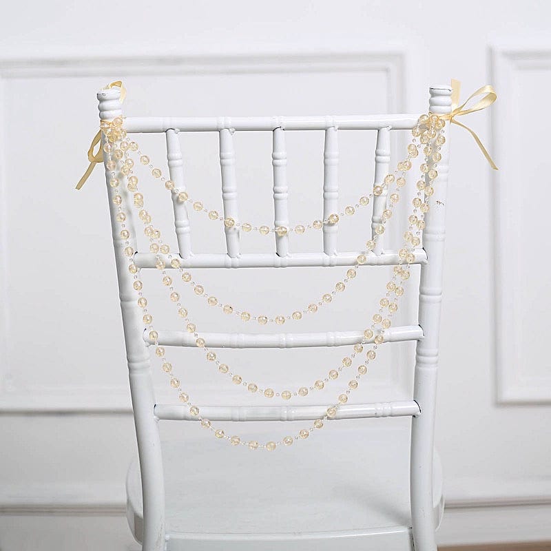 16" Pre-Tied Faux Pearl String Beaded Chiavari Chair Back Garland Sash