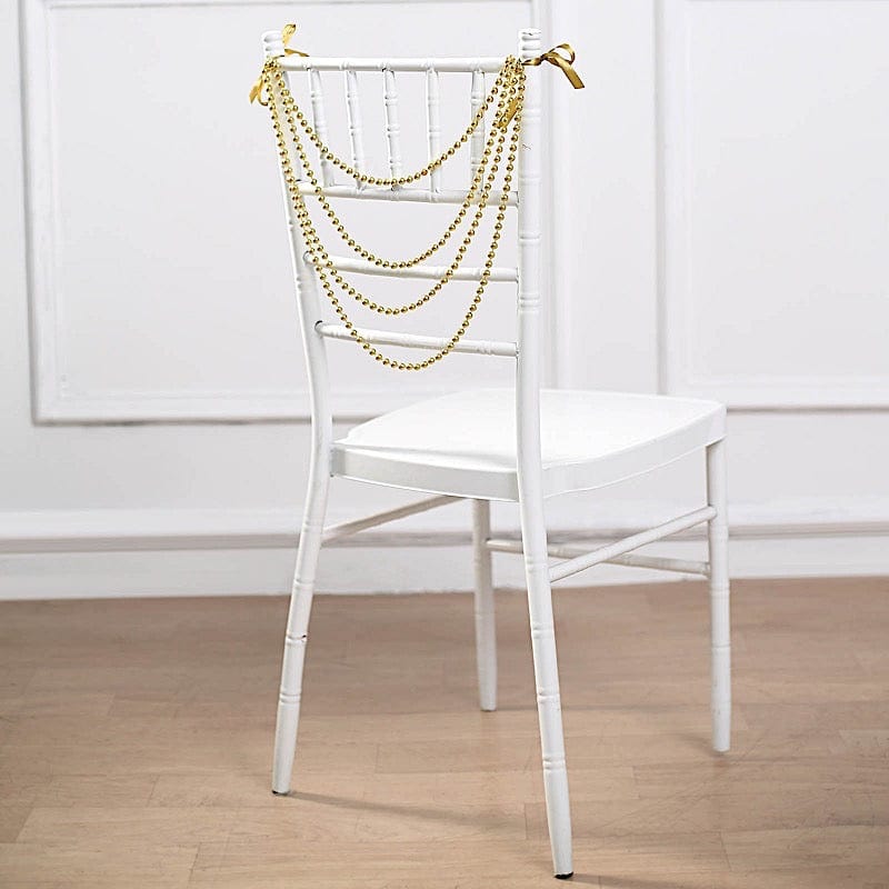 16" Pre-Tied Faux Pearl String Beaded Chiavari Chair Back Garland Sash