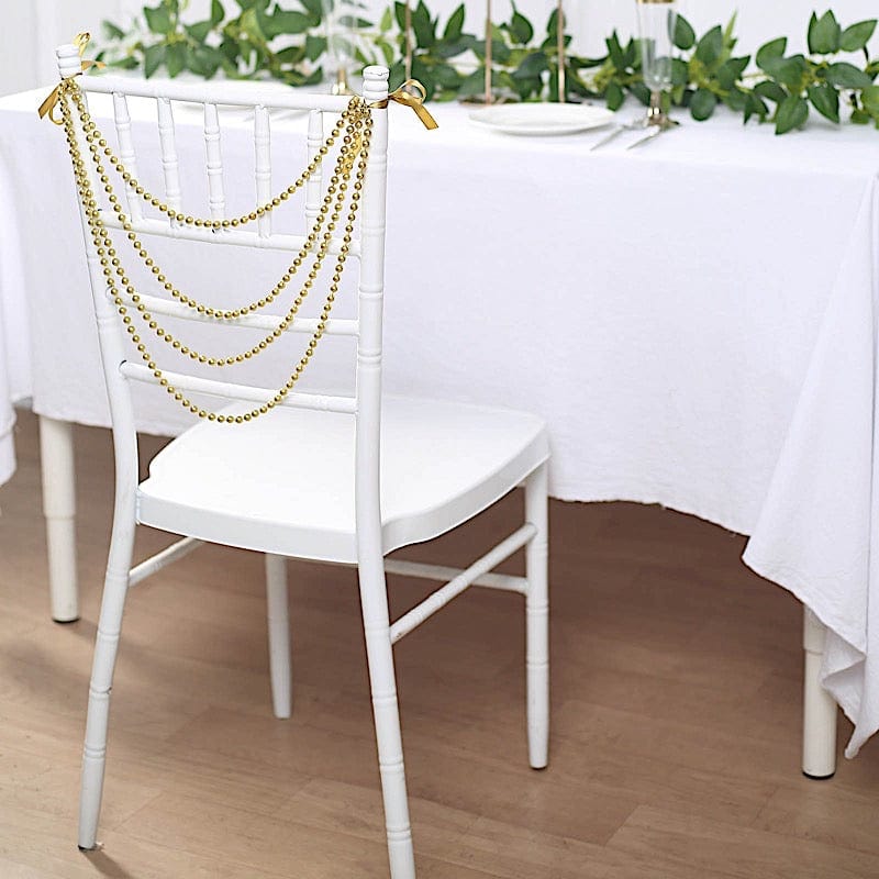 16" Pre-Tied Faux Pearl String Beaded Chiavari Chair Back Garland Sash