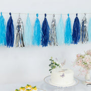 16 Pre-Tied Paper and Foil Tassels Garland with 10 ft Hanging String