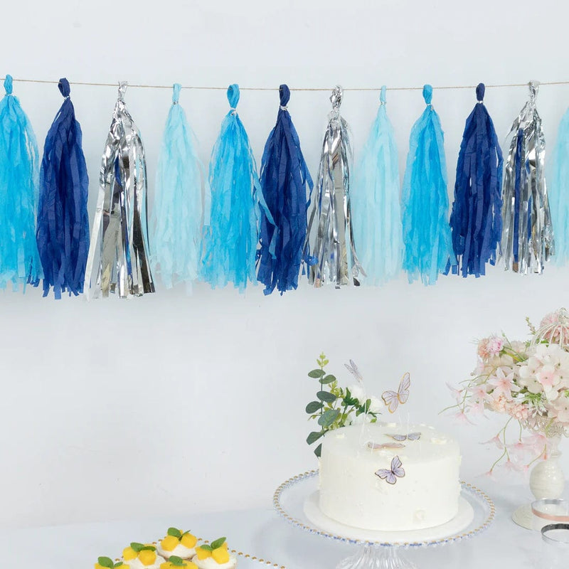 16 Pre-Tied Paper and Foil Tassels Garland with 10 ft Hanging String