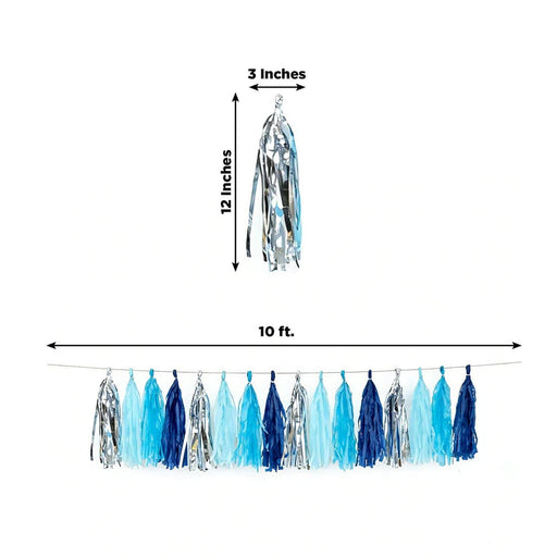 16 Pre-Tied Paper and Foil Tassels Garland with 10 ft Hanging String