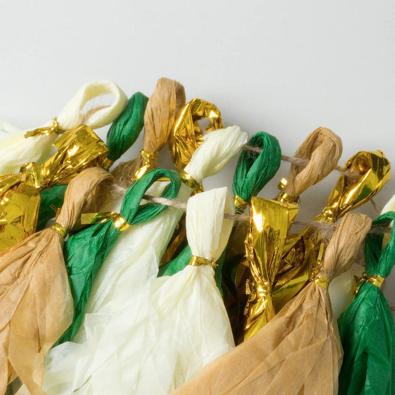 16 Pre-Tied Paper and Foil Tassels Garland with 10 ft Hanging String