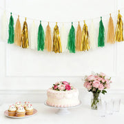 16 Pre-Tied Paper and Foil Tassels Garland with 10 ft Hanging String