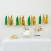 16 Pre-Tied Paper and Foil Tassels Garland with 10 ft Hanging String