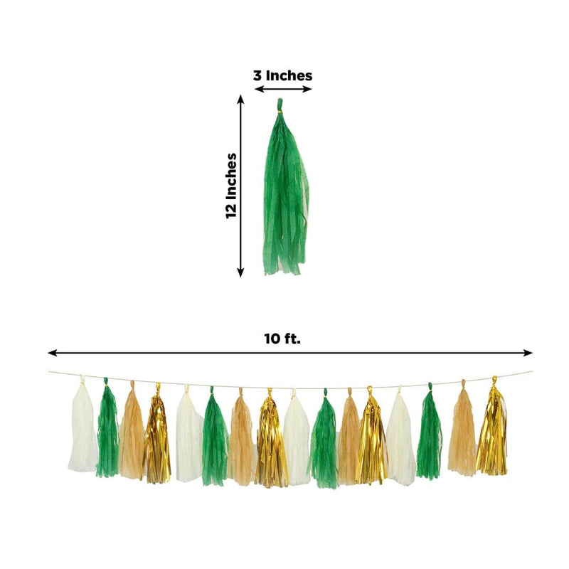 16 Pre-Tied Paper and Foil Tassels Garland with 10 ft Hanging String