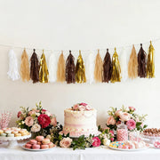 16 Pre-Tied Paper and Foil Tassels Garland with 10 ft Hanging String