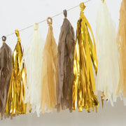 16 Pre-Tied Paper and Foil Tassels Garland with 10 ft Hanging String