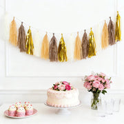 16 Pre-Tied Paper and Foil Tassels Garland with 10 ft Hanging String