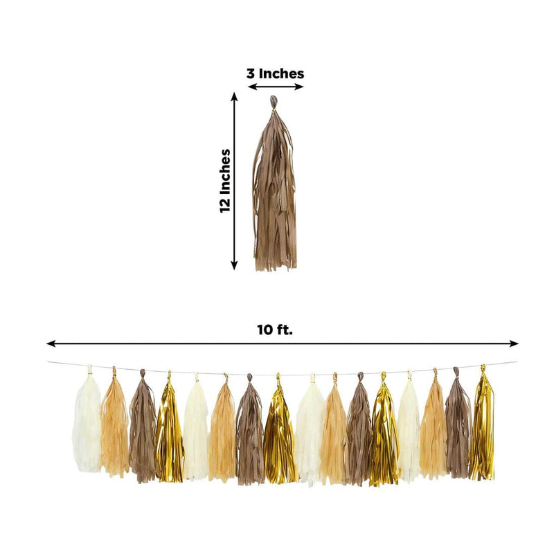 16 Pre-Tied Paper and Foil Tassels Garland with 10 ft Hanging String