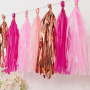 16 Pre-Tied Paper and Foil Tassels Garland with 10 ft Hanging String