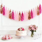 16 Pre-Tied Paper and Foil Tassels Garland with 10 ft Hanging String
