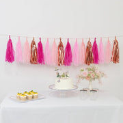 16 Pre-Tied Paper and Foil Tassels Garland with 10 ft Hanging String